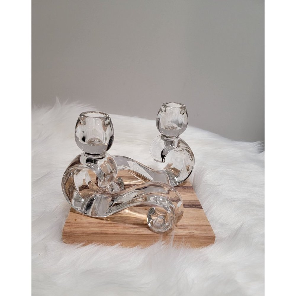 Vintage 1960's Crystal Candlestick Holders, Set of 2